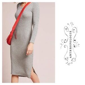 Anthropologie Pure+ Good Long Sleeve Grey Ribbed Kni Dress Size XL Gertrude NEW
